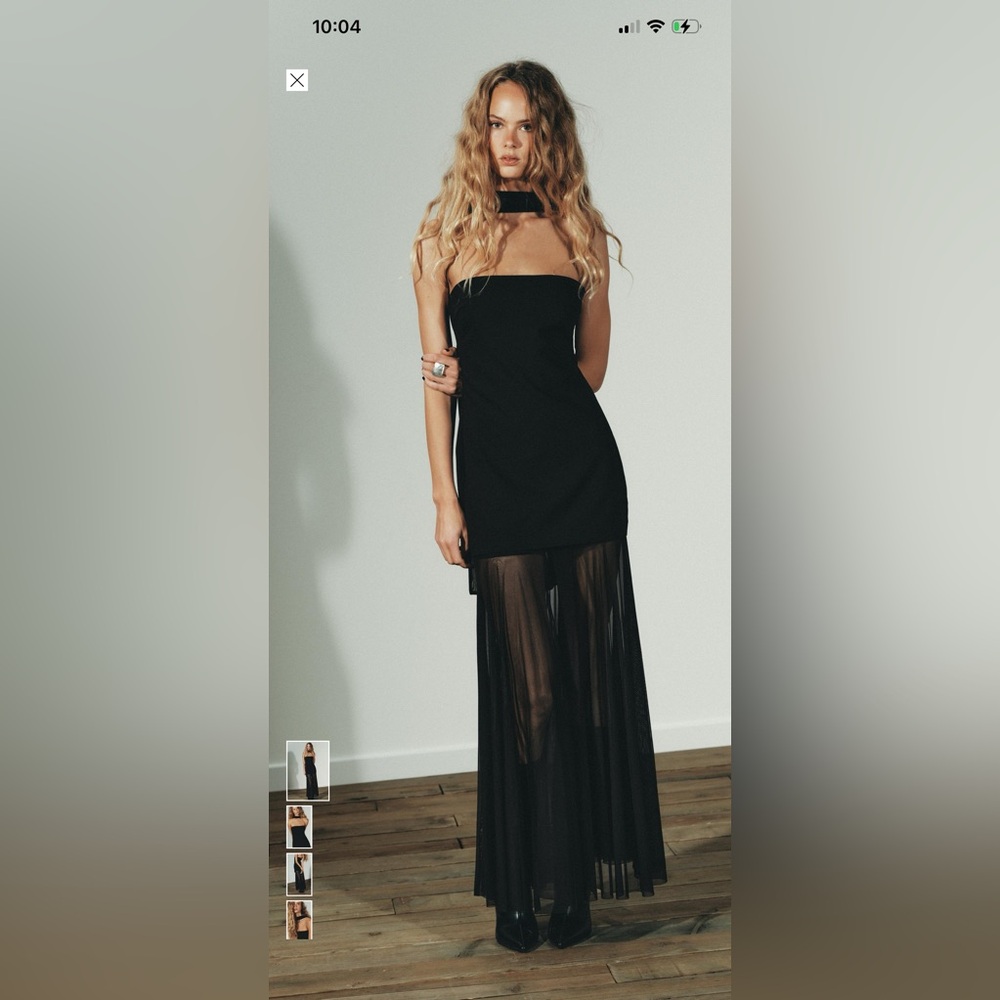 Zara Elegant Black Strapless Dress sheer Sz L